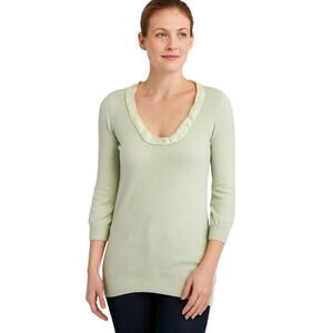 J Crew 100% Cashmere Sweater Silk Trim Light Green 21343 Long Sleeve XS